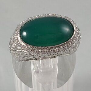 Judith Ripka Green Gemstone 925 SS / CZ Statement Ring Sz 8